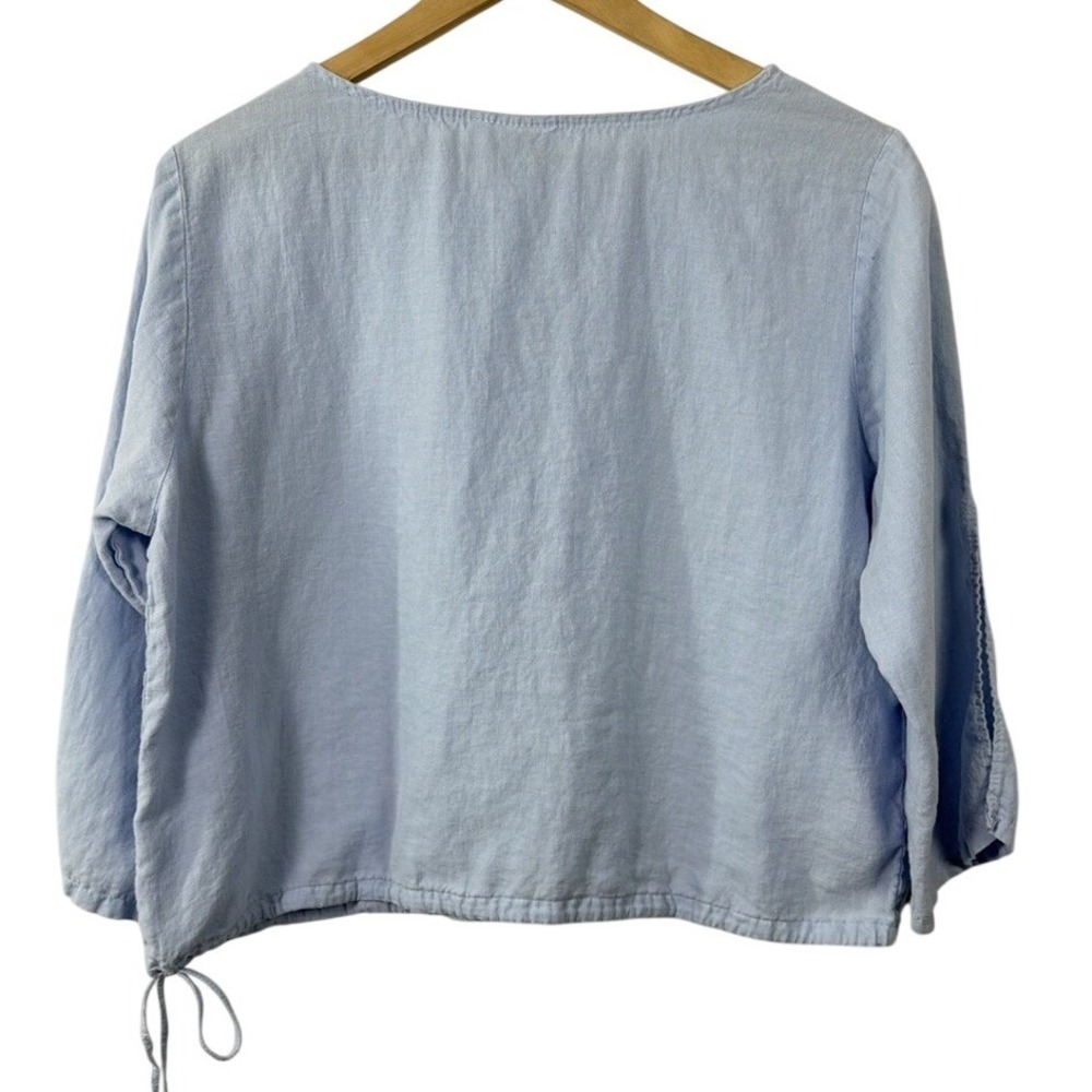 Spirit Activewear Light‎ Blue 100% Linen Drawstring Hem Blouse XL Top - Picture 6 of 8